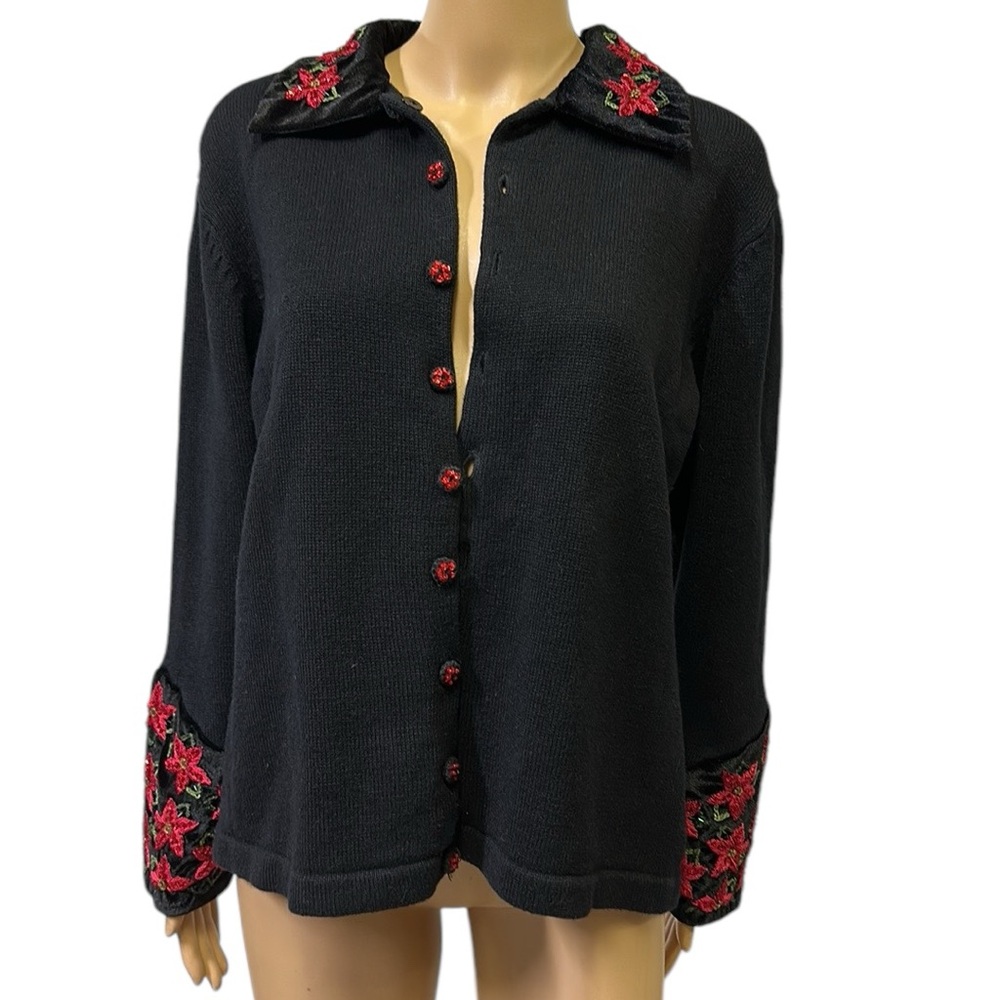 Heirloom Collectibles 2004 Embroidered Sequin Beaded Velvet Accents Cardigan M